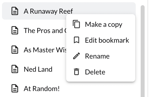 sheet context menu