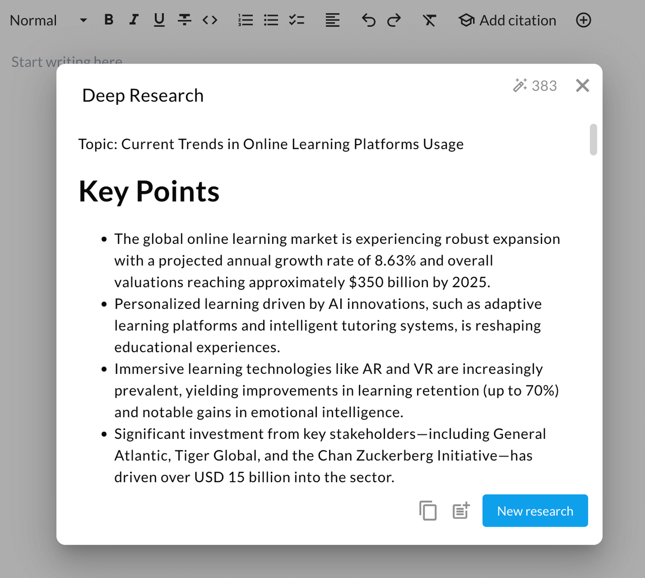 deep research result
