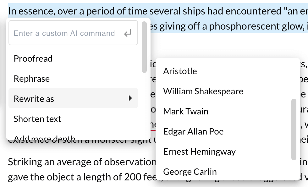 built-in writing styles