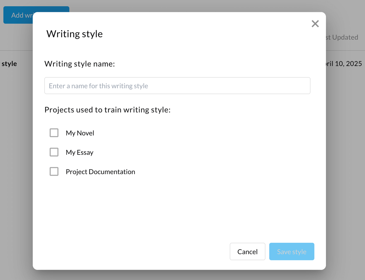 train custom writing style